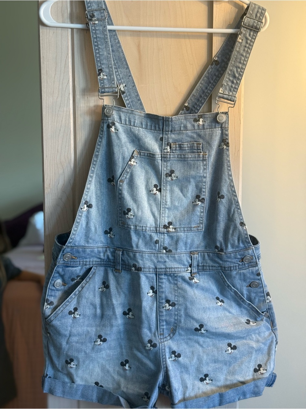 Disney Light Blue Denim Mickey Mouse Short Overalls